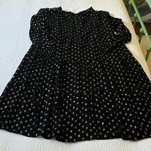 NWOT Loft Black Tiered Midi Dress with Metallic Gold Accents, Size Medium